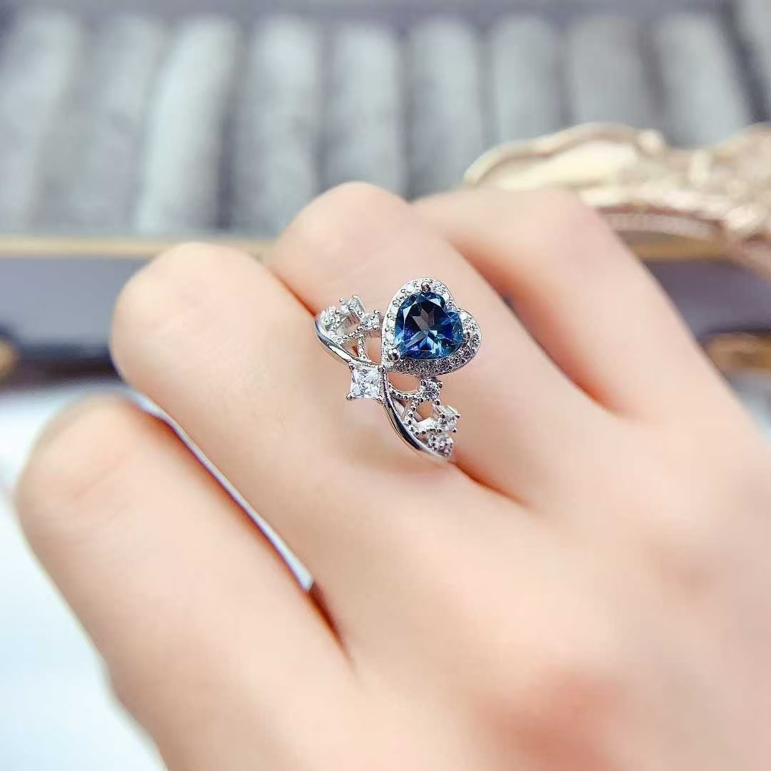 925 silver gemstone crown ring natural topaz ring for engagement 6mm genuine London blue topaz jewelry with certificate