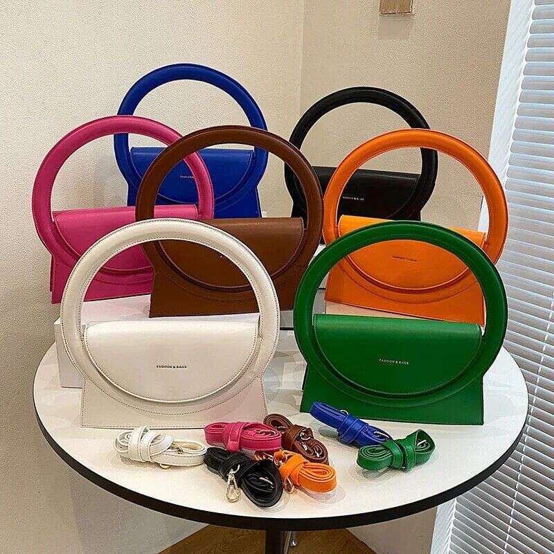 Top Brand Handbags For Women Fashion Big Round Handle Design Clutch Pu Leather Lady Crossbody Shuolder Bag