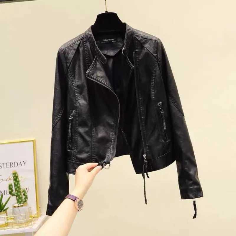 Retro Women Motorcycle Leather Jackets Streetwear Chic PU Leather Coats Cropped Jacket Y2k Standup Collar Zip Long Sleeve TopsT251017