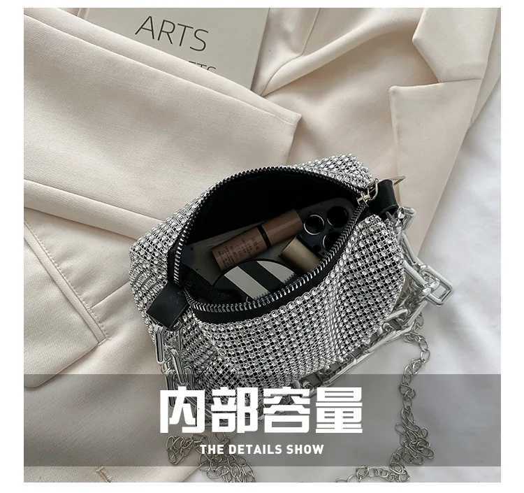 1pc New Portable Fashion Womens Crossbody Bag With Bright Diamonds And Metal Chains PU Material For Dinner Parties Everyday Z251017