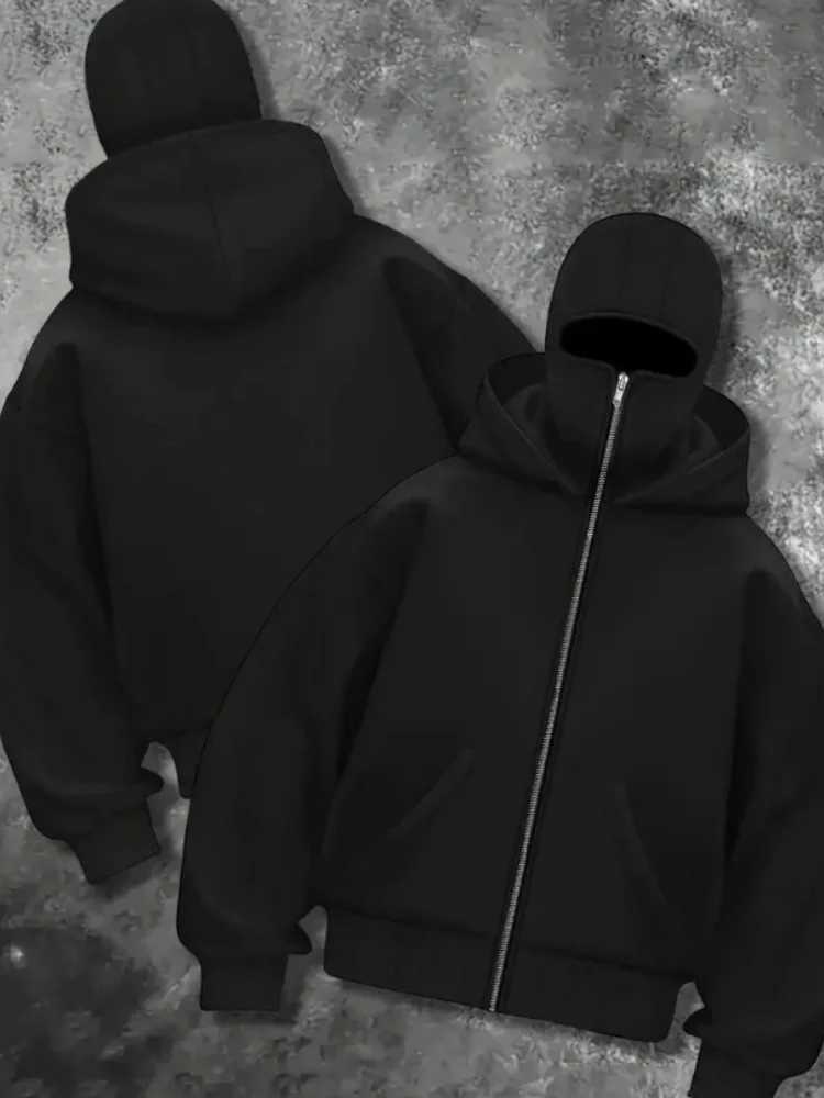 Balaclava Men Zip Hoodie Winter Warm Casual Sweatshirt Y2K with Hooded Face Mask Zipper Design Sports Jacket Outdoor Activities Z251017