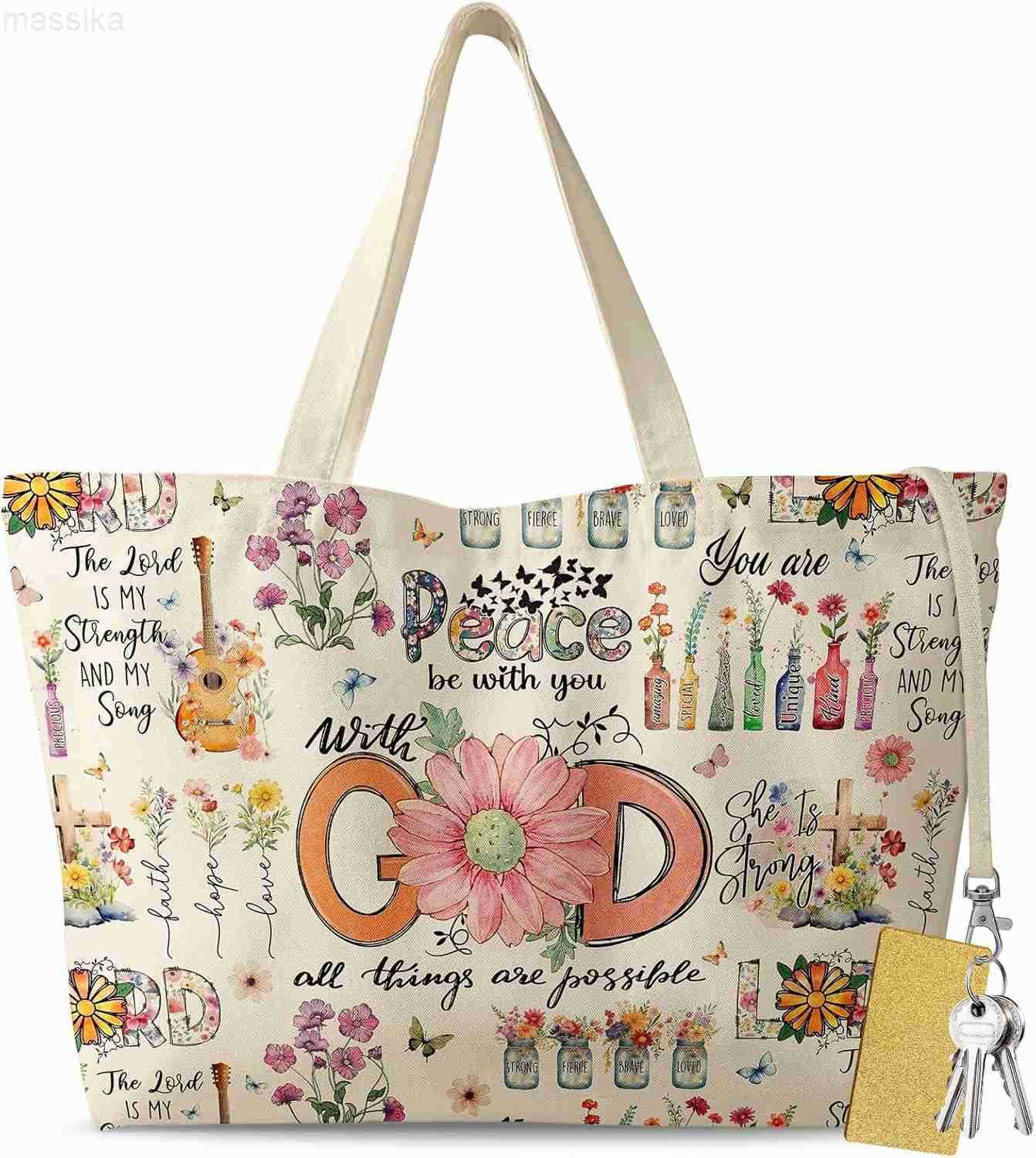 Large Tote Bag for Women Aesthetic Cute Big Canvas Bags with Zipper Cotton Shoulder Bag for Gym Travel Work M251017