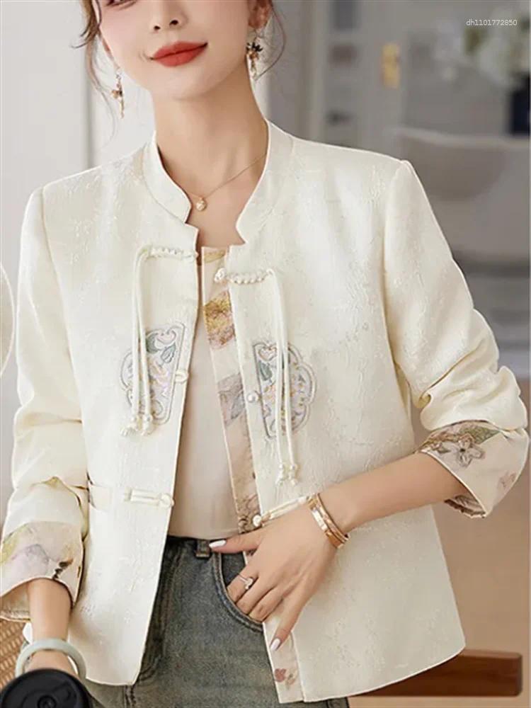 Women's Jackets Chinese Style Coats Women Outwear Plate Buckle Coat Embroidery Jacket Stand Up Neck Top Short For Thin Retro