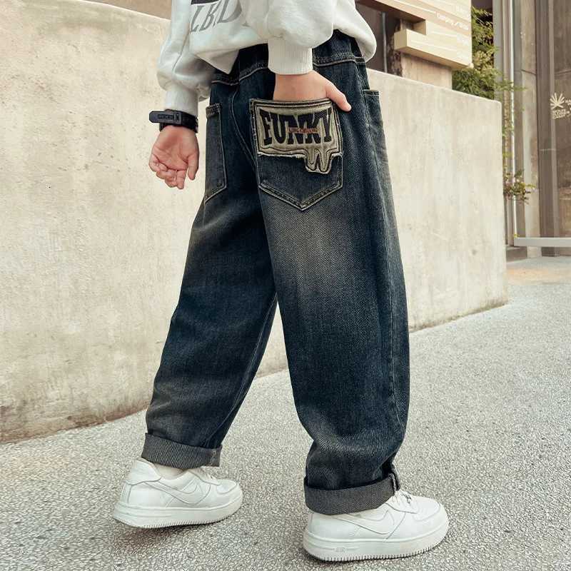 Teenagers Boys Jeans Spring Autumn Kids Denim Trousers Children Baggy Pants Elastic Waist Blue Jeans 6 7 8 10 11 12 13 14 YearsT251017