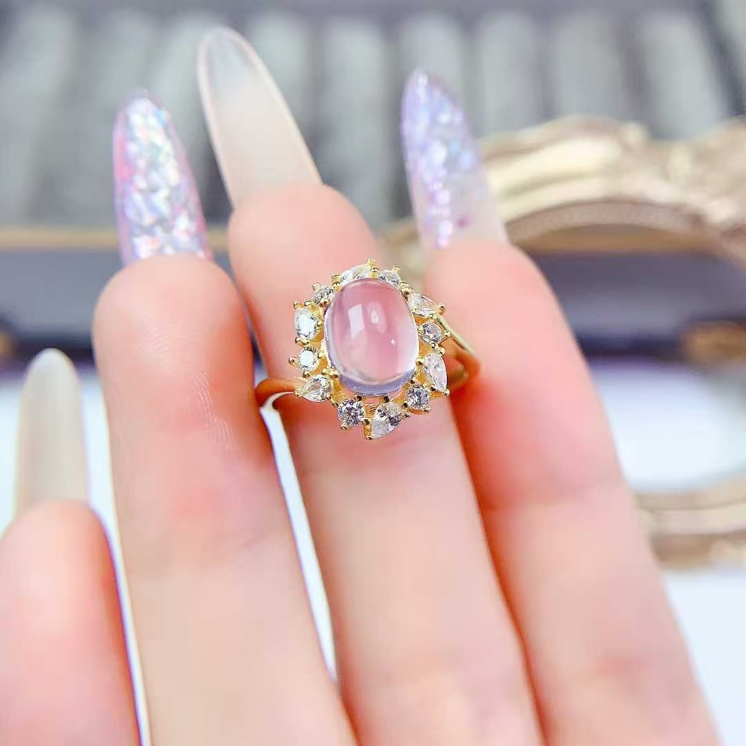 Natural rose quartz ring real 925 silver pink crystal jewelry 7mm*9mm genuine Mozambique rose quartz silver ring birthday gift for women