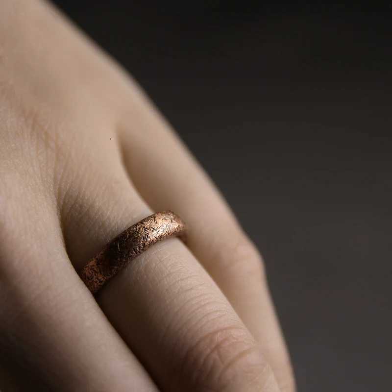 Hand Processed Texture Solid Copper Ring Vintage Rustic Hardwear Size Adjustable Anniversary Retro Punk Street for Men WomenW251017