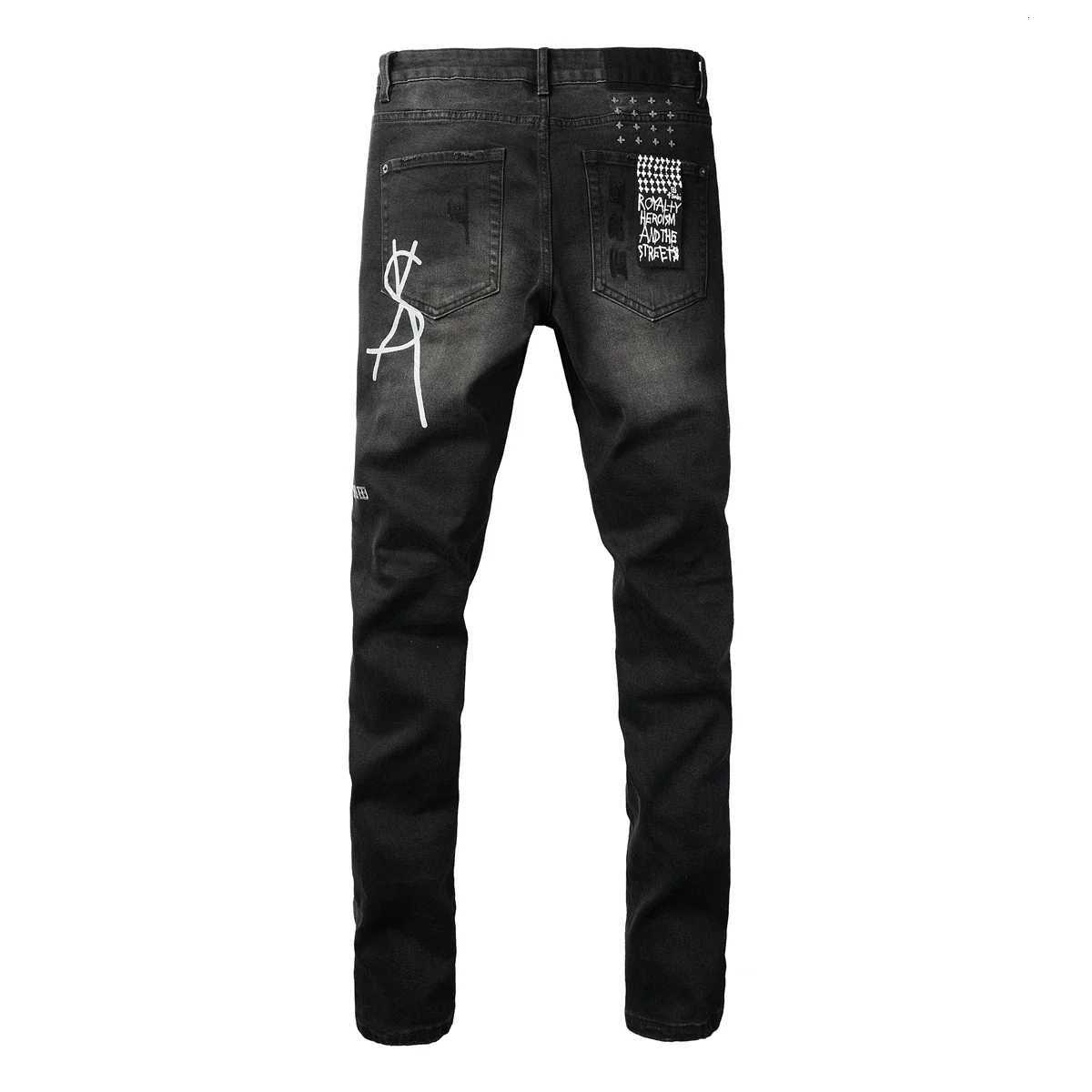 Cross Jeans 1 Women Men High Street Paint Hole Trend Low Rise Skinny Pants Pleated Ripped Letter Jeans Y251105