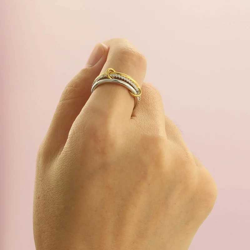 BAMOER U Moissanite Interlocked Stackable Rings Set TwoTones MultiLinks Connected Bands for Women Jewelry Gift D Color VVS1W251017