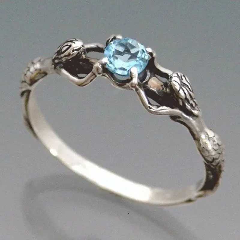 Fashion Mermaid Pearl Ring Silver Plated Blue Gem Mermaid Ring Personality Womens Party Jewelry Birthday Gift Size Us610W251017
