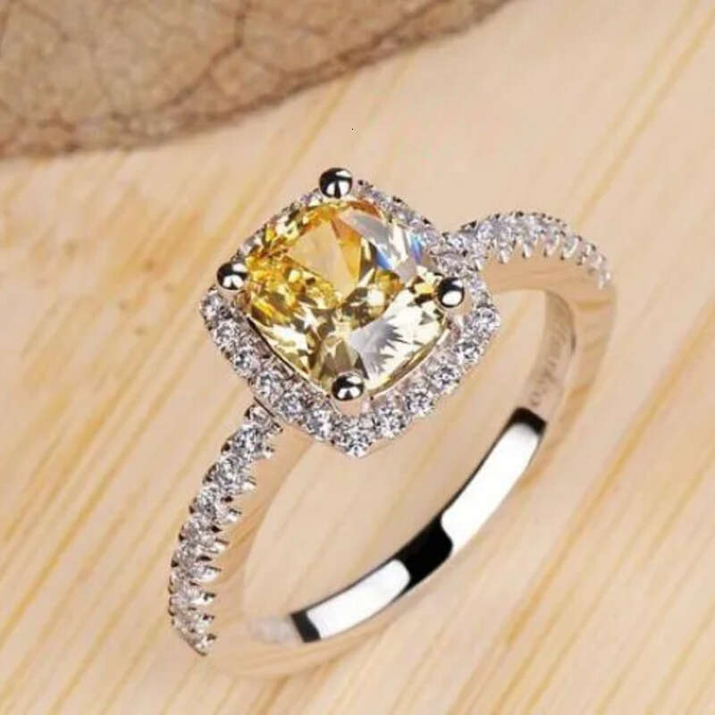 Three Color Hot Sell Jewelry Sterling Sier Cushion Shape White Topaz Women Wedding CZ Dia Classical Geones Ring Gift