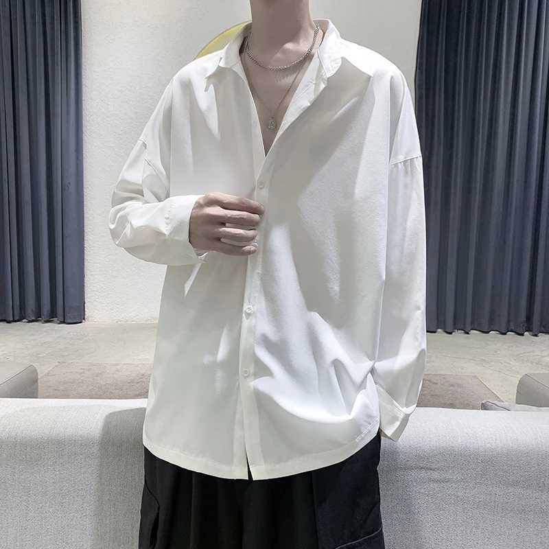 Men Black Solid Longsleeved Shirts Mens Harajuku Fashion Oversize Shirt Male Gray Casual Streetwear Loose Blouses Plus Size J251017