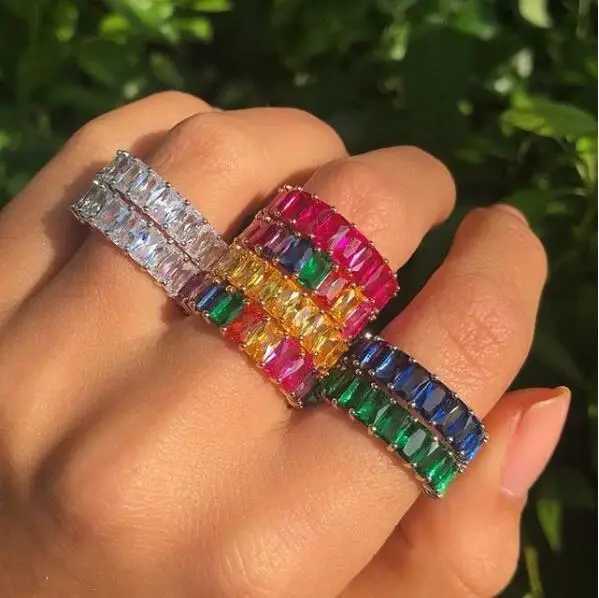 Colorful 2023 New Design Wholesale Women Finger Jewelry rectangleCZ Eternity Band Engagement RingW251017