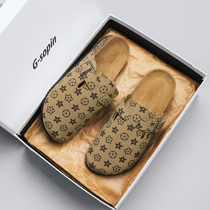 Birkenstock New Style Sandals Outdoor Non-Slip Wear-Resistant Slip-On Cork Couple Closed-Toe Half Slippers