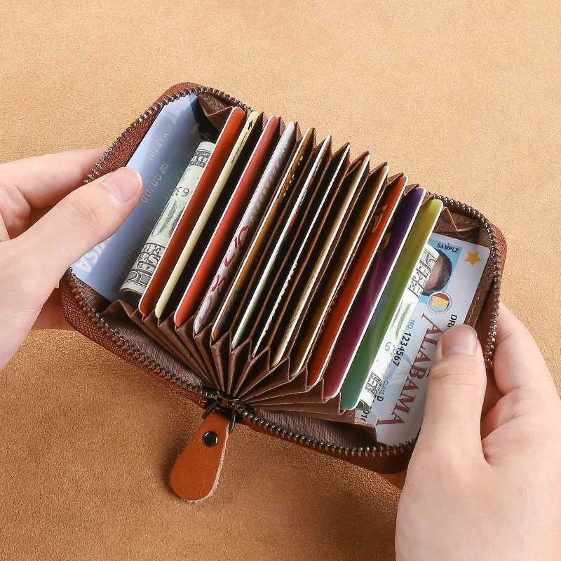 Mens Genuine Leather Large Capacity MultiSlot Card Holder with Drivers License Case New Gradient Color Design RFID BlockingW251017