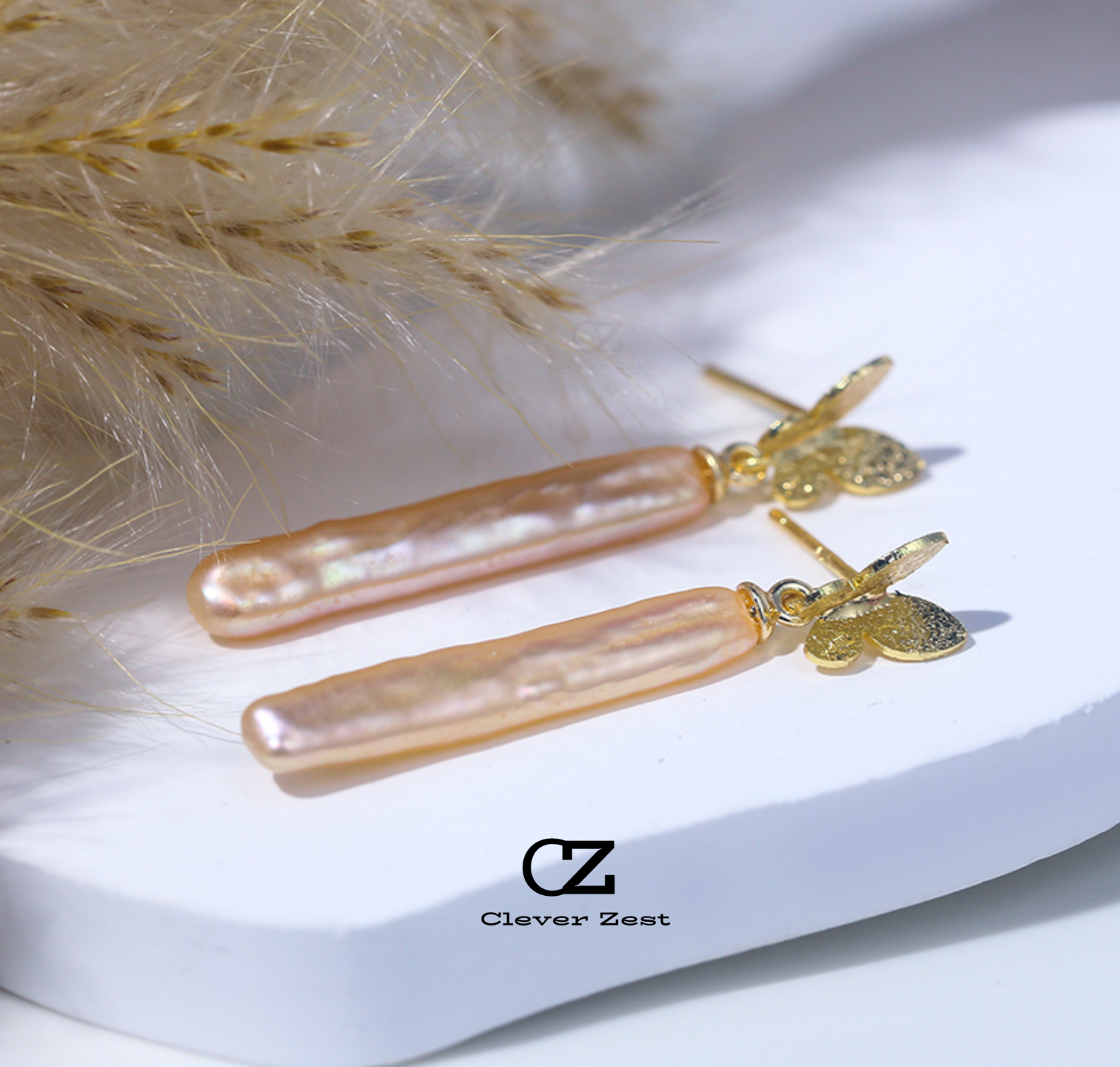 Natural Baroque Champagne-Colored Pearl Butterfly Earrings 14K Gold-Filled Fashionable Versatile Trend-Setting Anniversary Gift Best Friend Gift