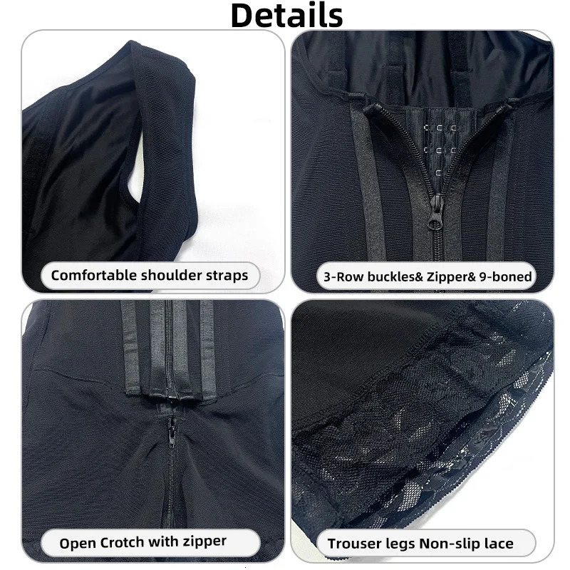 Body Shaper Shapewear Women Bodysuit Colombian Fajas 9bone High Compression Girdle Double Tummy ControlOpen Crotch with Zipper 251015