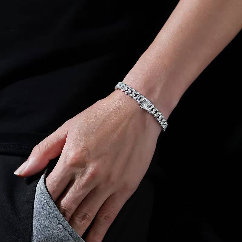 moissanite bracelet Fine Jewelry 925 Sterling Silver VVS Moissanite Diamond Iced Out Cuban Moissanite Bracelet Hip Hop Moissanite Unisex Bracelet