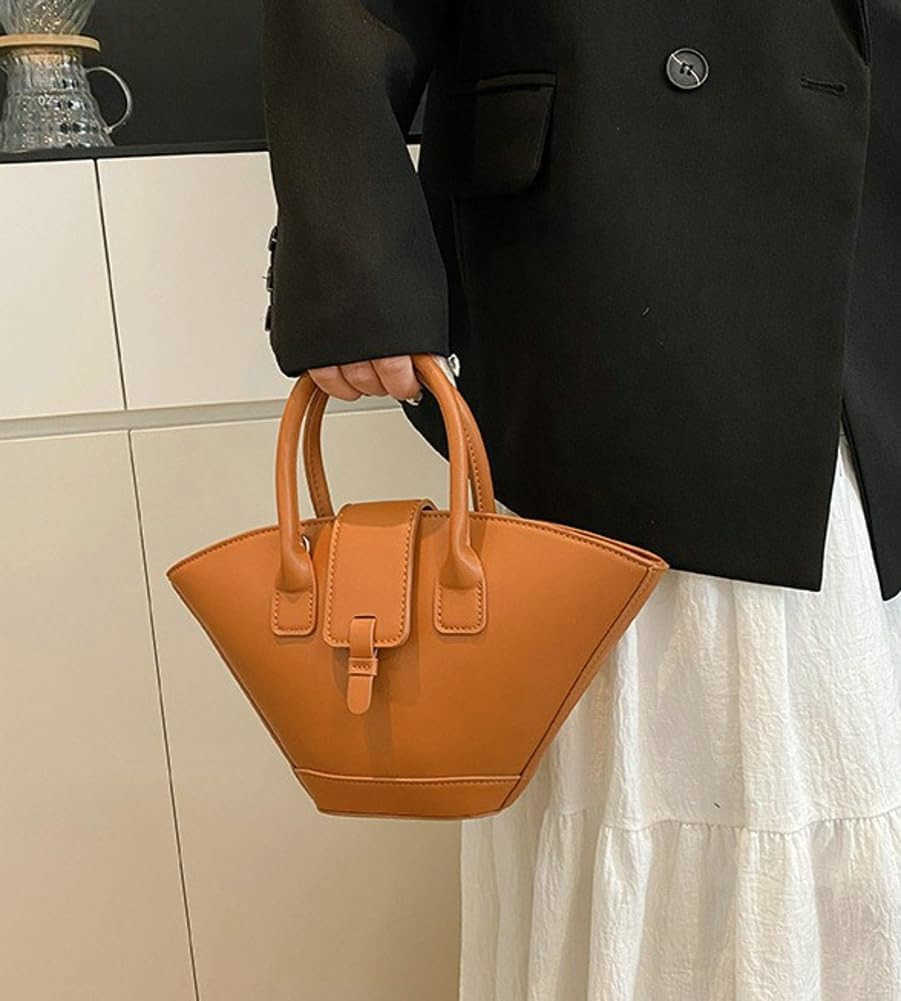 Trendy Fanshaped Bucket Bag for Women Retro PU Leather Shoulder Crossbody Bag with Top Handle Satchel Purse Z251017