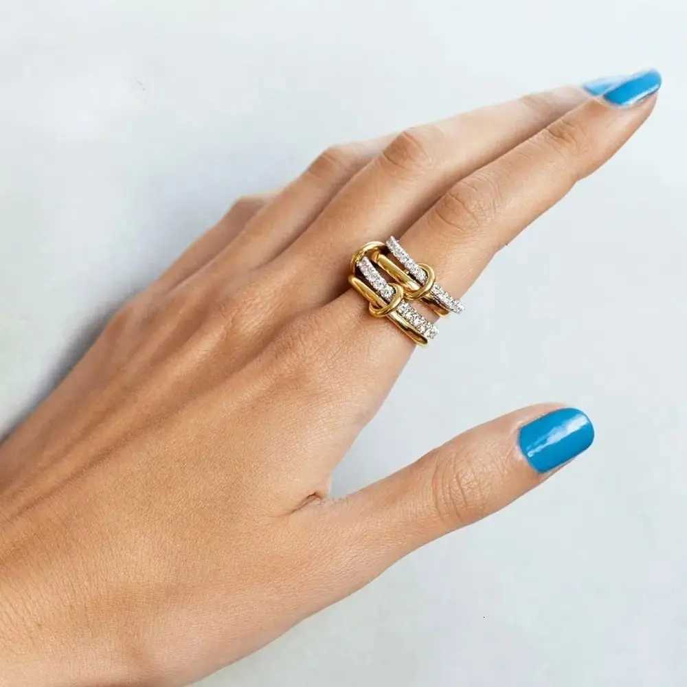 Three Layered Ring Geometric Knuckle Ring Metal Folding Ring Stackable Rings Twist Gold Stackable Rings Z251017