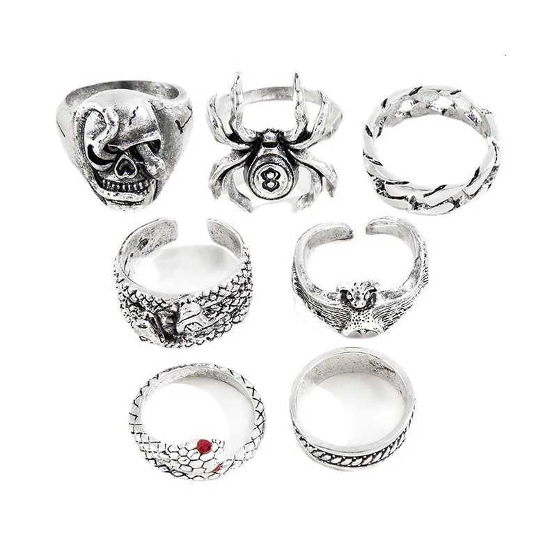 6Pcs Punk Poker Joker Silver Color Rings for Men Goth Skeleton Billiards Set Couple Emo Fashion Jewelry Anillos Hombre Z251017
