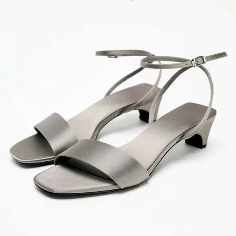 Elegant Square Toe Ankle Strap Heeled Sandals Women Sexy Peep Toe Low Wide Heel Summer Shoes Cozy Satin Designer Shoes for Women Z251015