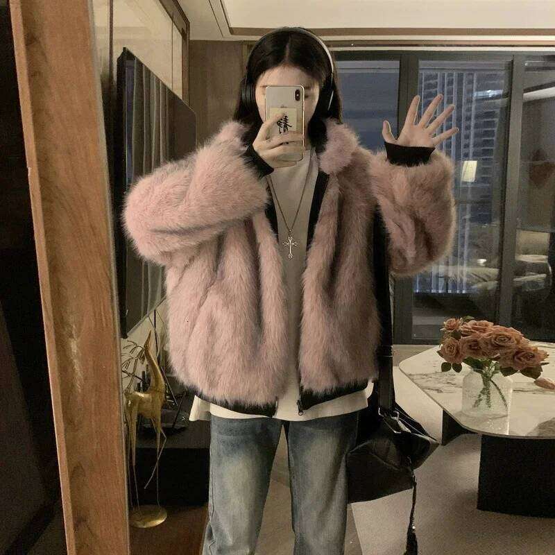 Double Sided Winter Coat Women Clothing Imitation Mink Fur Hooded Cotton Jacket Female Warm Cotton-Padded Clothes Outerwea
