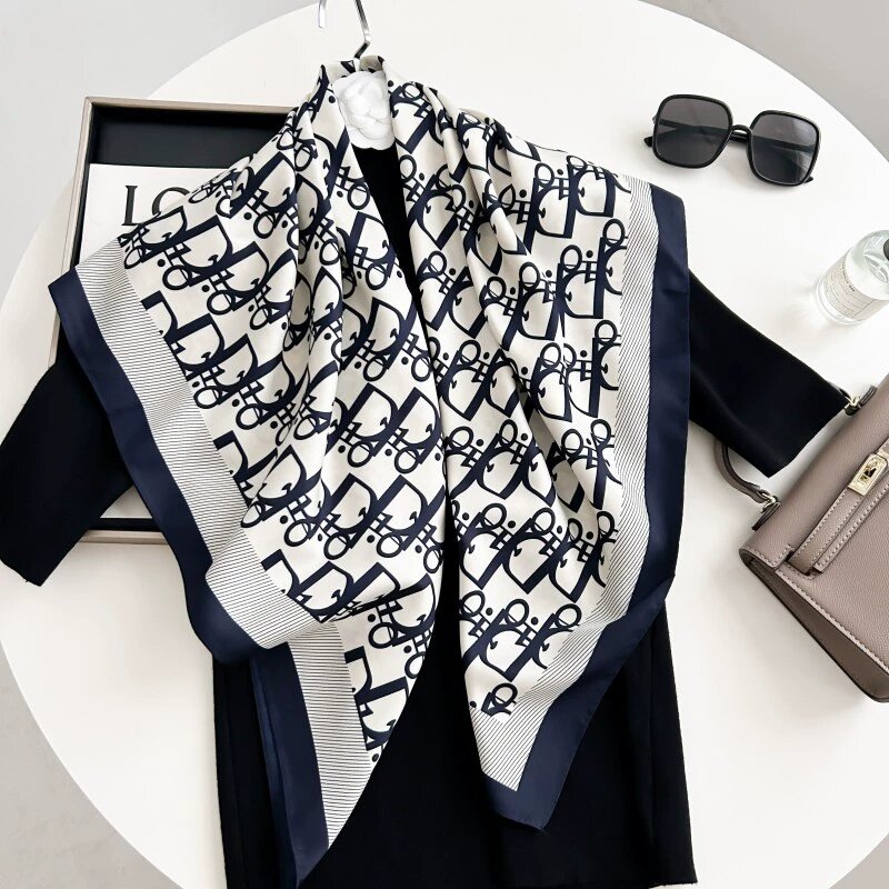 silk scarf Scarves Letter Print Silk Hair Scarf designer scarf for women Women Design Satin Neckerchief Female head scarf Wrist Foulard Shawl Wraps echarpe 90*90CM