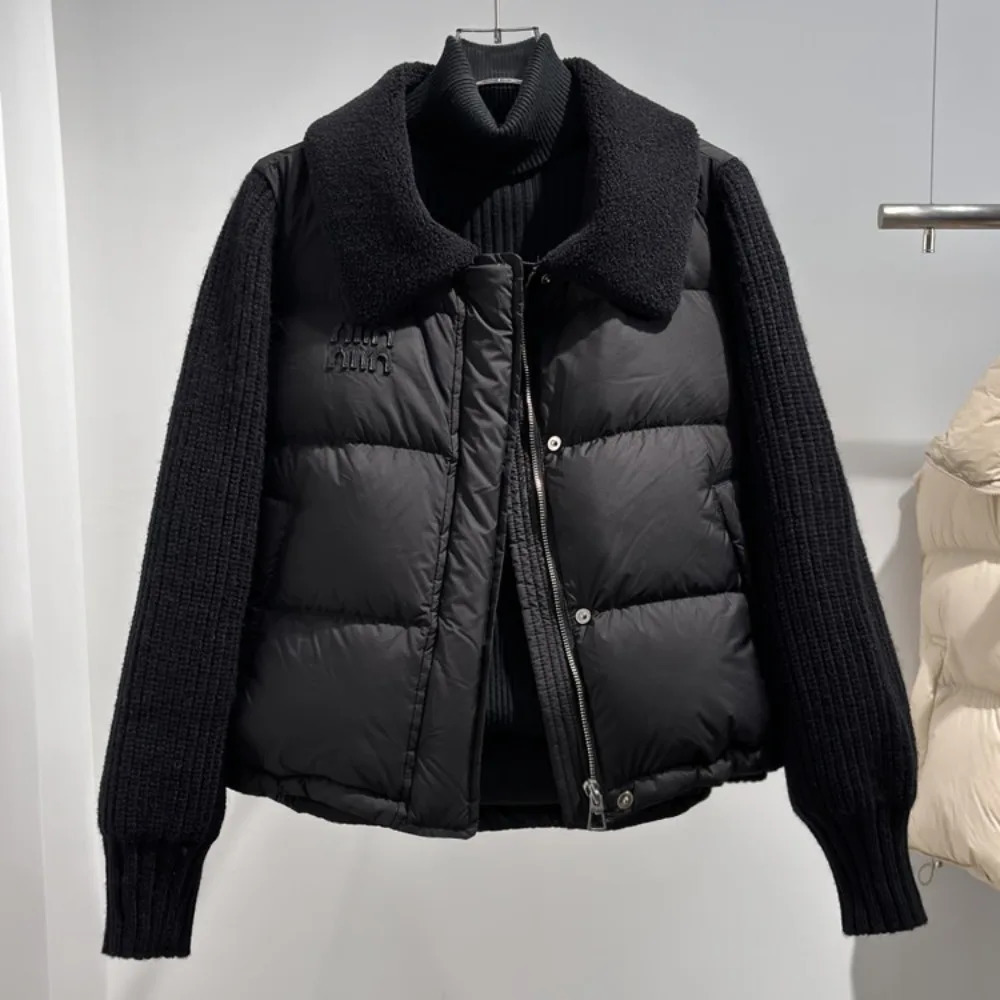 Autumn Winter Clothing Women Fashion Warm Thick White Duck Down Coat Female Knitted Long Slevee Puffer Jacket Lady Parkas 251014