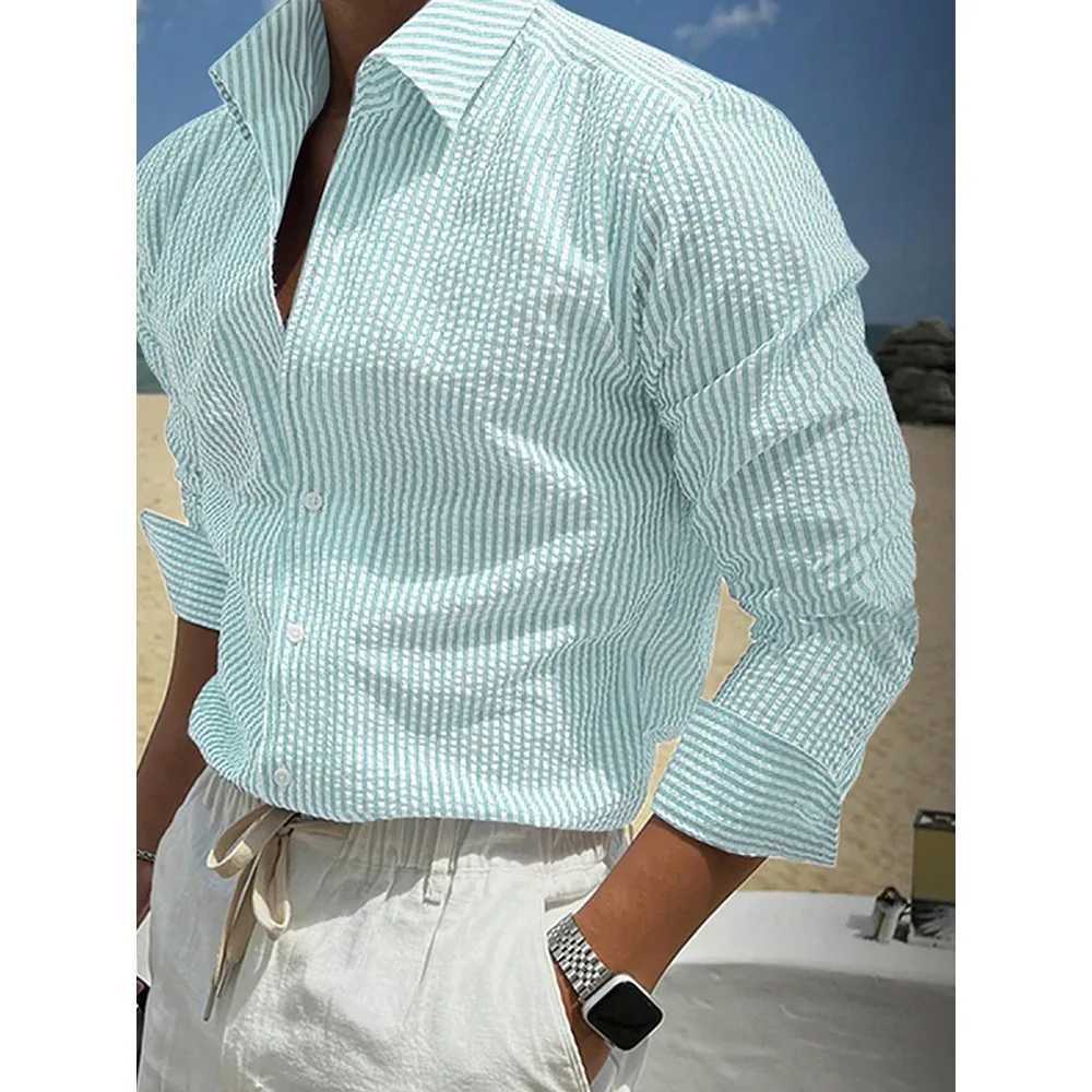 Vintage Striped Mens Shirts Daily Casual Breathable Long Sleeve Shirt Spring Summer Beach Leisure Buttoned Lapel Men Cardigans J251017