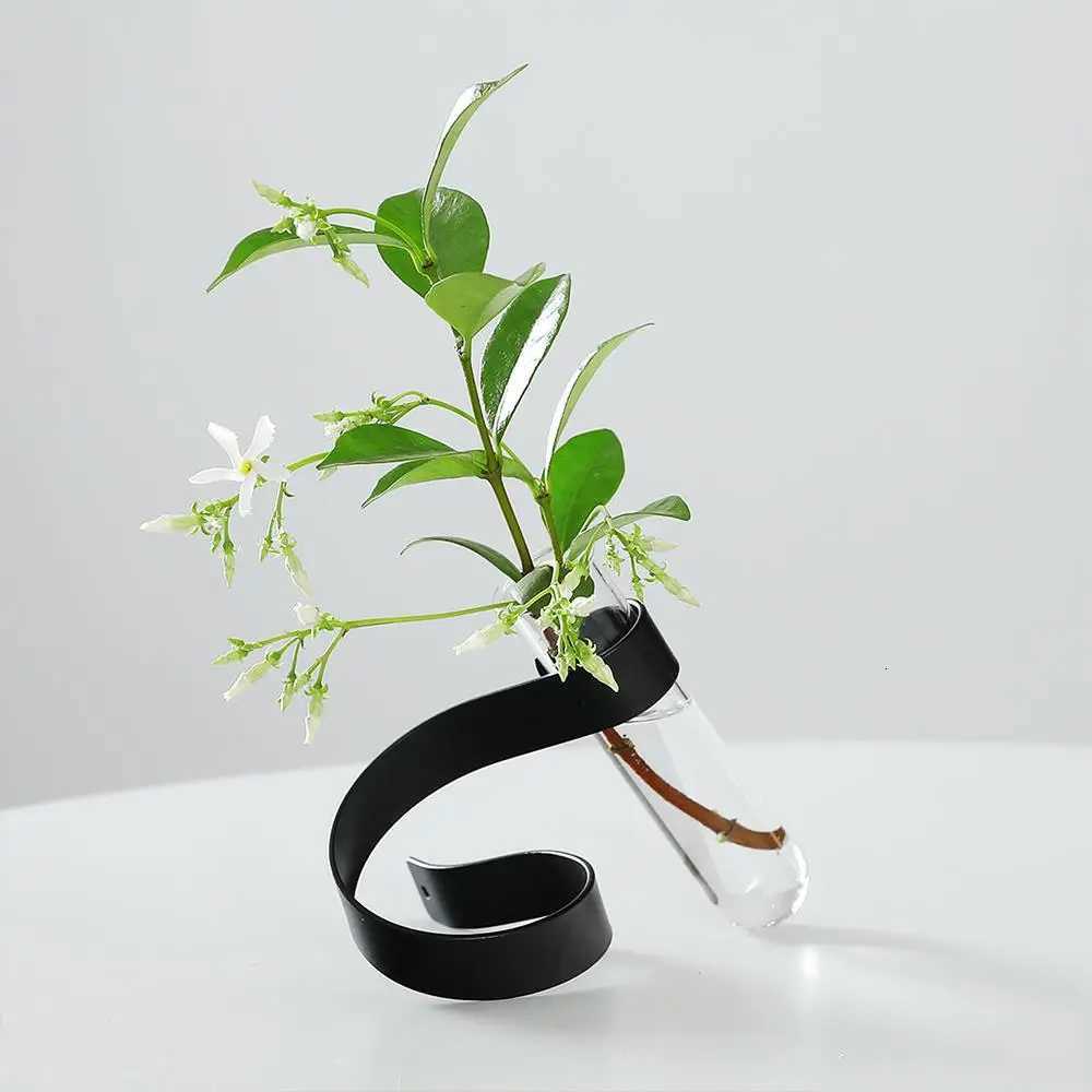 Unique Shape Suspended Desktop Ornament Hydroponic Plant Glass Vase Oblique Creative Iron Transparent Flower Vases Home Decor C251017