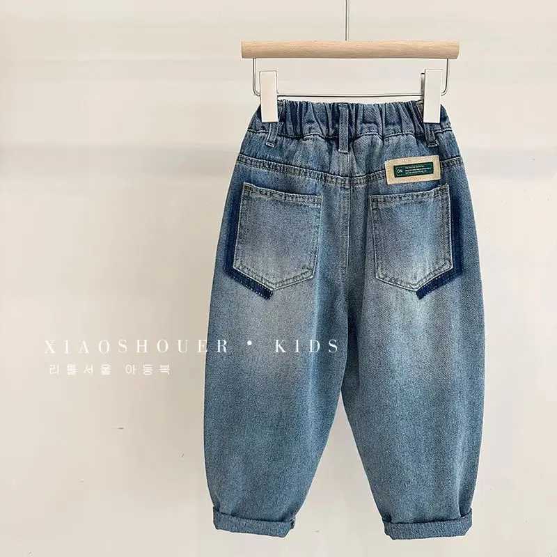Spring and Autumn Childrens Loose Pants Boy Baby Pants Solid Kids Jeans Casual Boys Denim Pants Soft Girls Fashion TrousersT251017