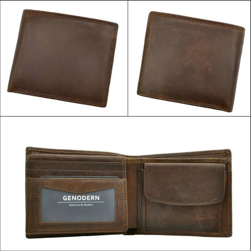 Cow Leather Men Wallets with Coin Pocket Vintage Male Purse Function Brown Genuine Leather Men Wallet with Card Holders251011