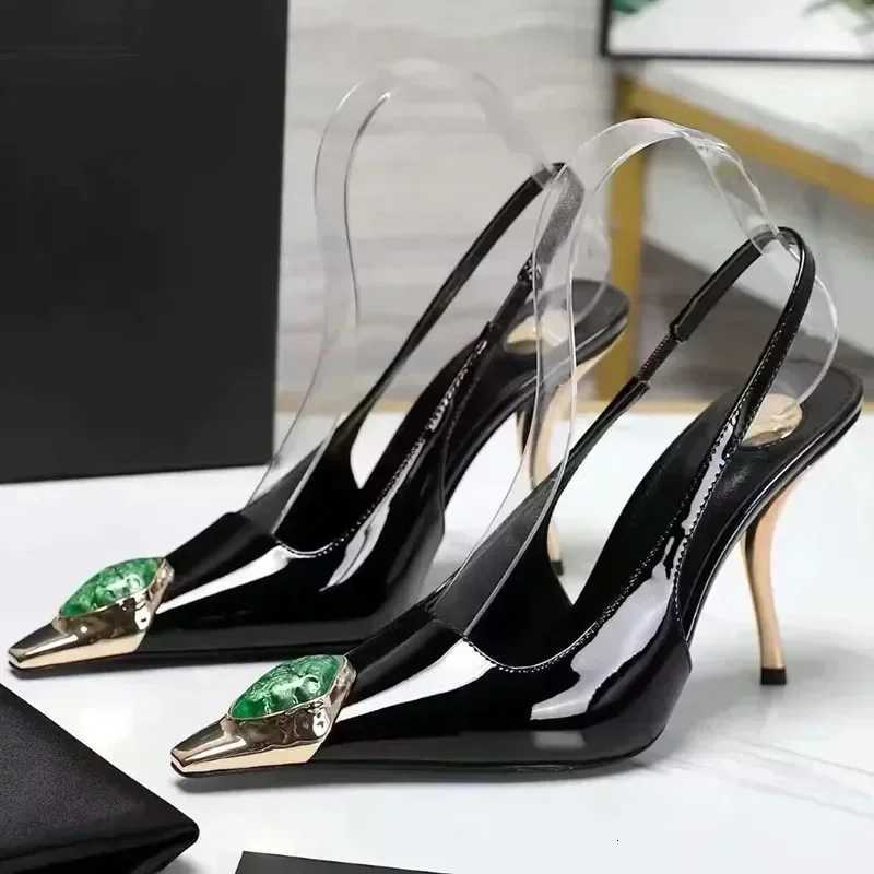 Luxury Metal Jewel Decoration Heels Women 2025 Sexy Pointed Toe Patent Leather Women Pumps Elegant Banquet High Heeled Sandals Z251015