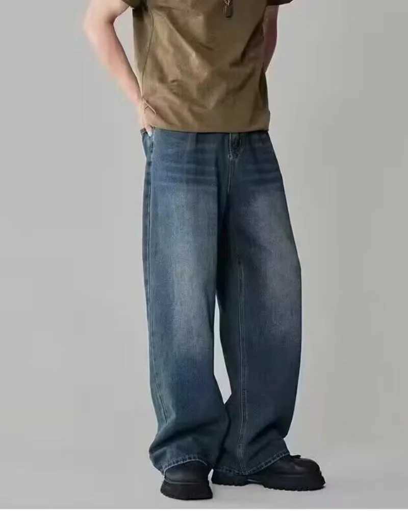 IEFB summer new American washed vintage jeans mens straight leg loose wide leg pants are cool and trendy with a hanging feelin J251016