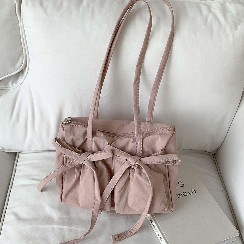New Bowknot Tote Summer High-End Large Capacity Shoulder For Women Simple Versatile Nylon Commuter Bag B5