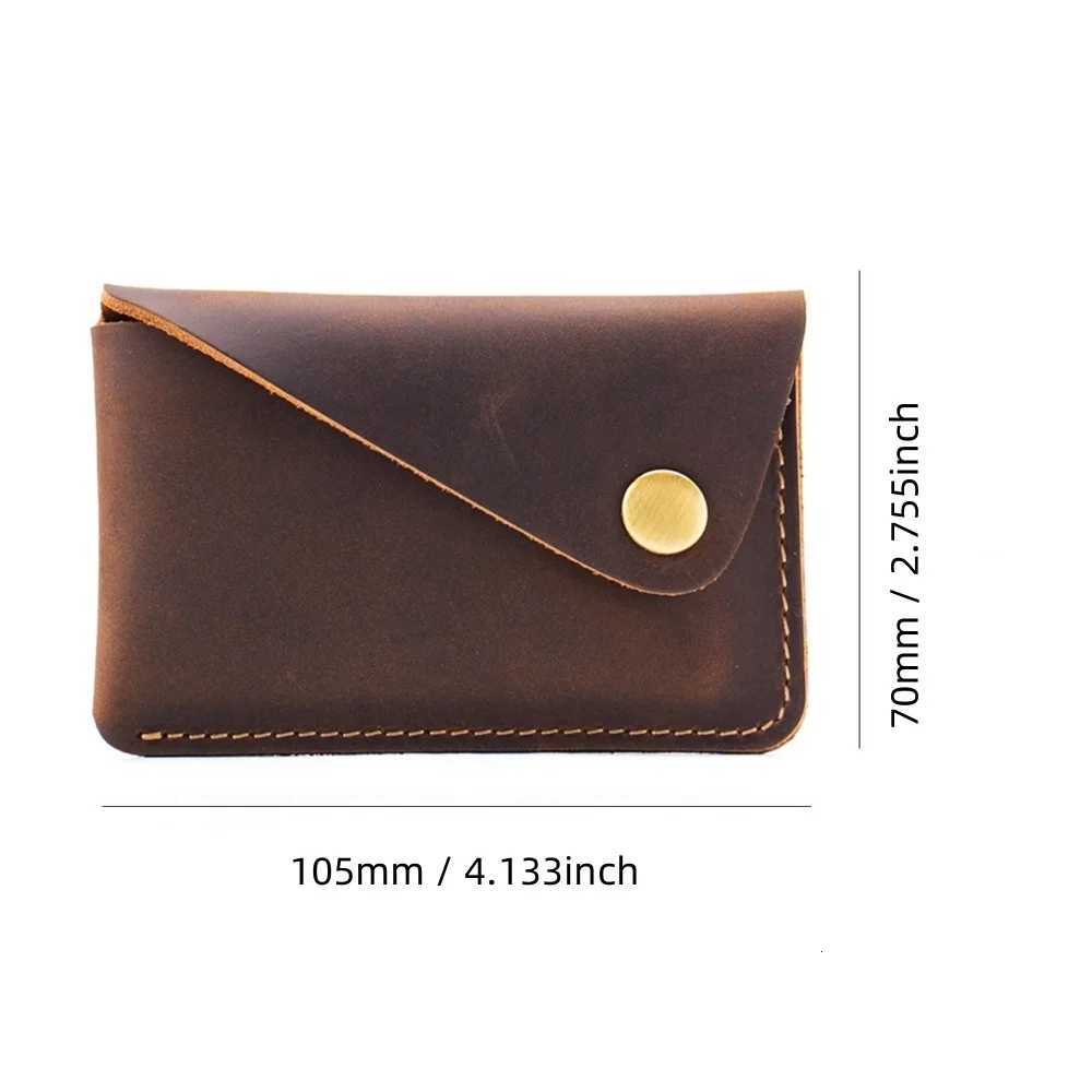 Handmade minimalist cowhide card case Head layer cowhide creative small snap closure wallet Japanese retro card bagW251017