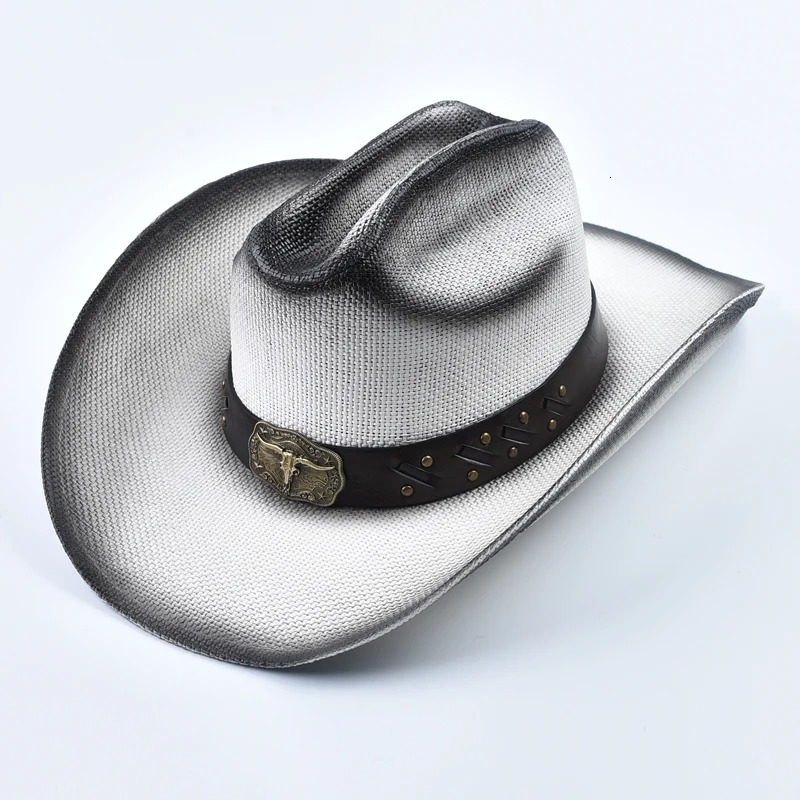Western Style Straw Cowboy Summer Hats For Men Vintage Curled Wide Brim Cowgirl Hats Sombrero Hombre 251015