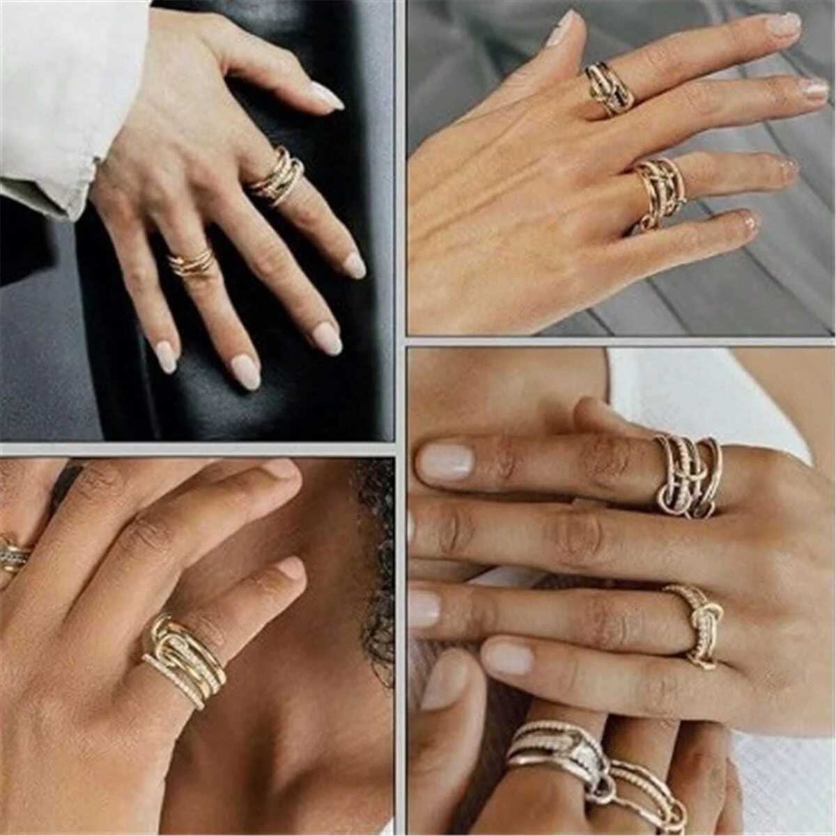 Creative 18K Gold Plated Stainless Steel Zircon MultiLayer Rings for Women Fashion Jewelry Party Gift Z251017