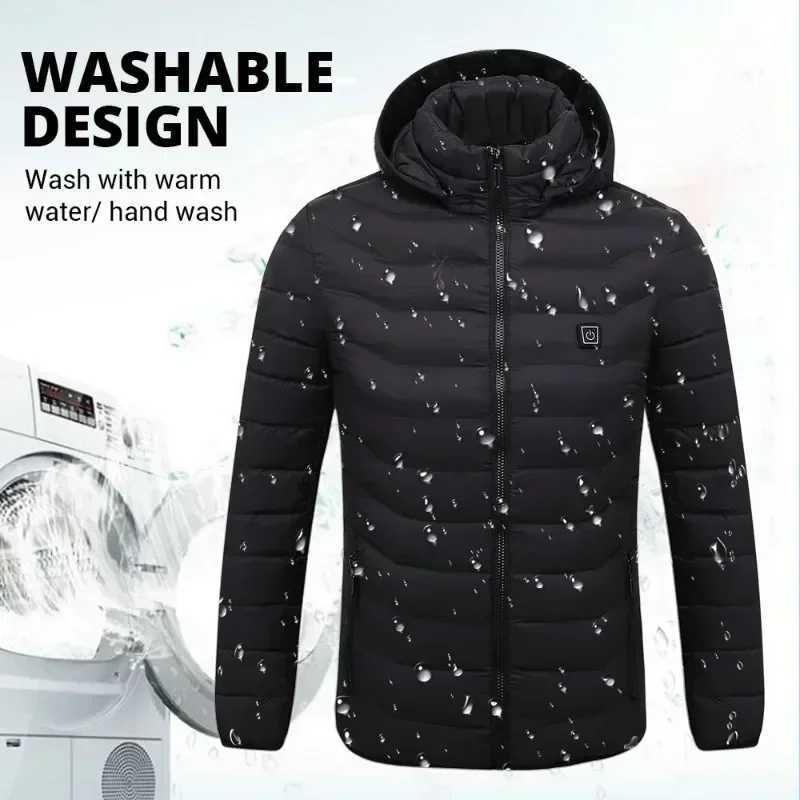 2023 NEW Men Heated Jackets Outdoor Coat USB Electric Battery Long Sleeves Heating Hooded Jackets Warm Winter Thermal Clothing H251017
