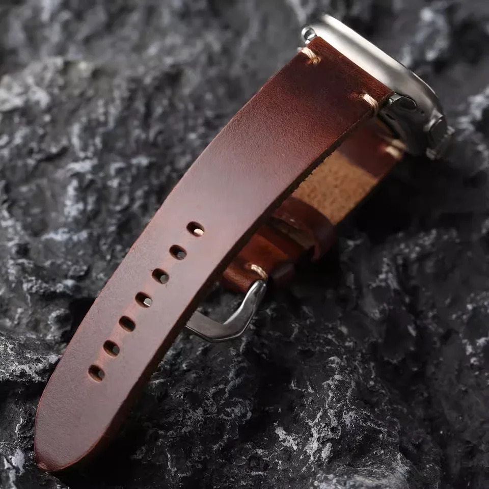 Handmade Top Layer Cowhide Strap 44MM 45MM 49MM Suitability For Watch S9 Ultra2 Brown Thick and Durable Leather Bracelet 251016