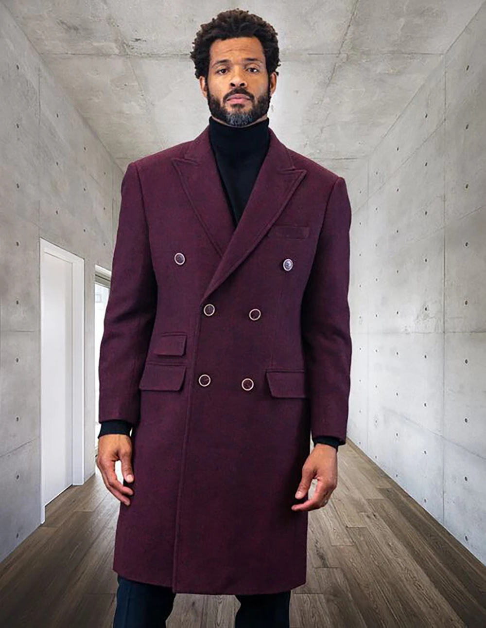 Purple Men's Long Coat Peaked Lapel Double Breasted Breasted Business Loose Fit One Piece Customized