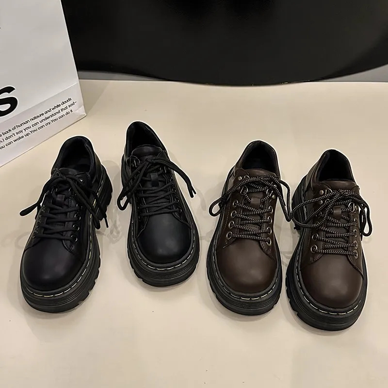 Womens Derby Shoes Autumn British Style Female Footwear Loafers With Fur Round Toe Clogs Platform Casual Sneaker Leather Fall Pr 251013