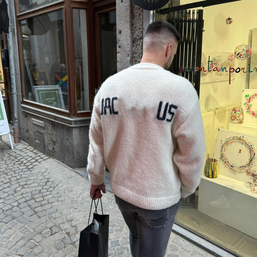 sweater men High-quality knitted sweater comfortable and casual long-sleeved round-neck loose-fitting pullover 80 wool thick sweater