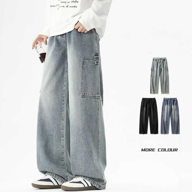 Cargo Jeans Mens Autumn New Vintage Fashion Straight Denim Trousers Casual Wide Personalized Male Clothing Pants Men Denim Y251105