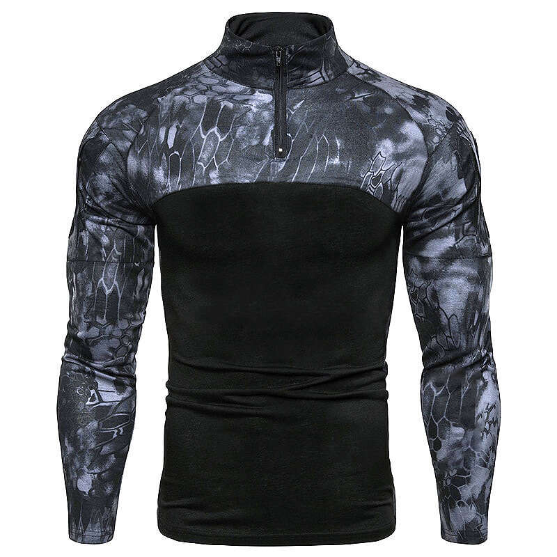 Summer Camouflage Color Block Long Sleeve American Military Style European Size Trendy Men's T-Shirt B5