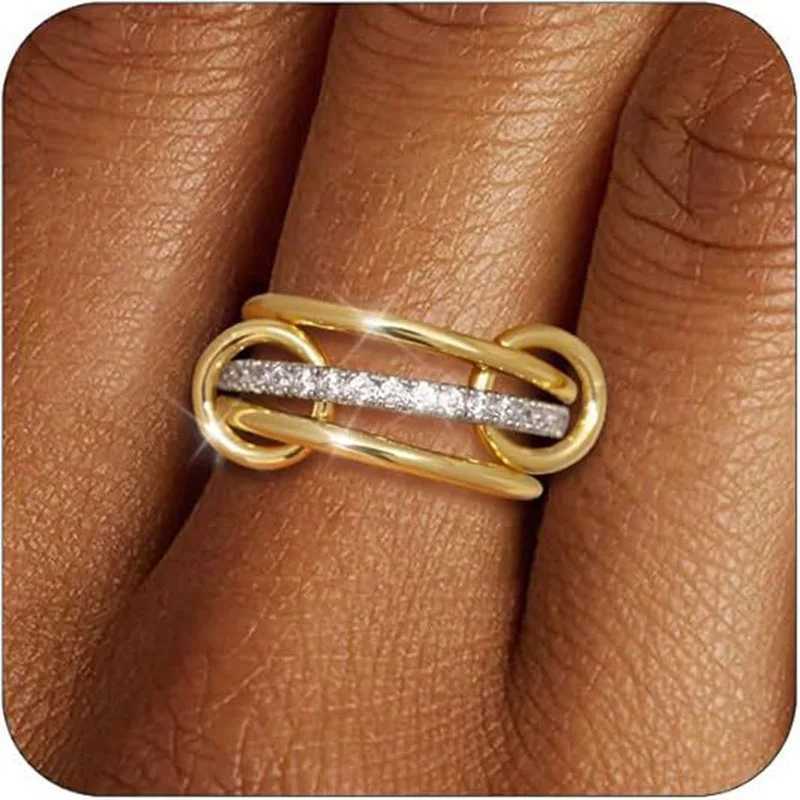 18K Gold Plated Stackable Non Tarnish Statement Rings Womens Rings Dainty Rhinestone Interlocking Band with Mixed Colour Rings Z251017