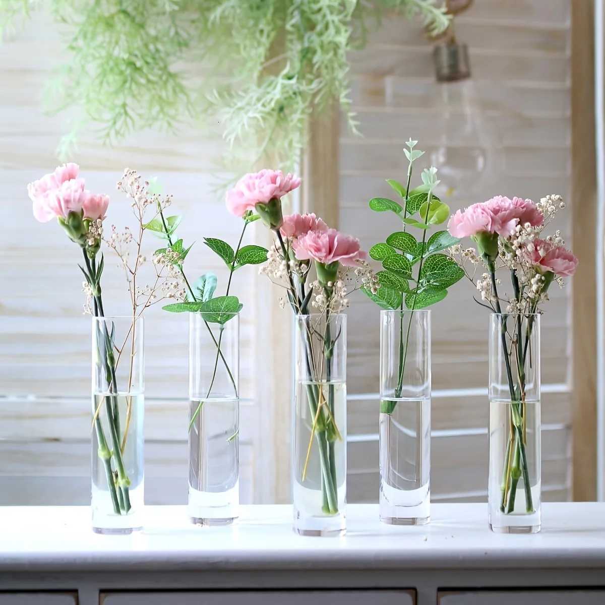 12 Pieces Glass Cylinder Vase Clear Small Flower Vase Home Decoration Vase Party Decoration Vase Suitable for Wedding C251017