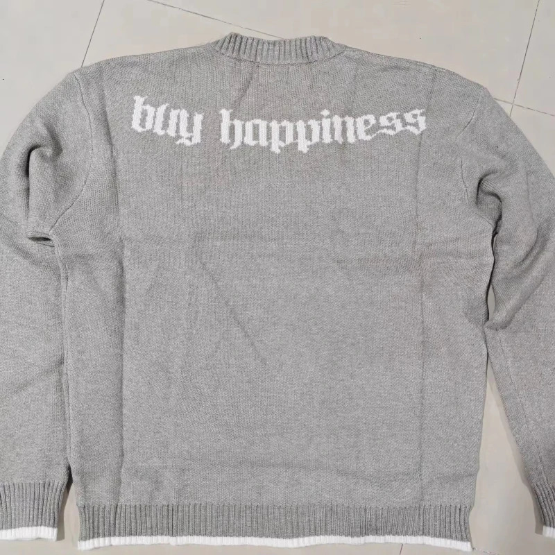 European American autumn and winter round neck gray knitted sweater pattern Y2K pullover warm men and womens clothes 251017