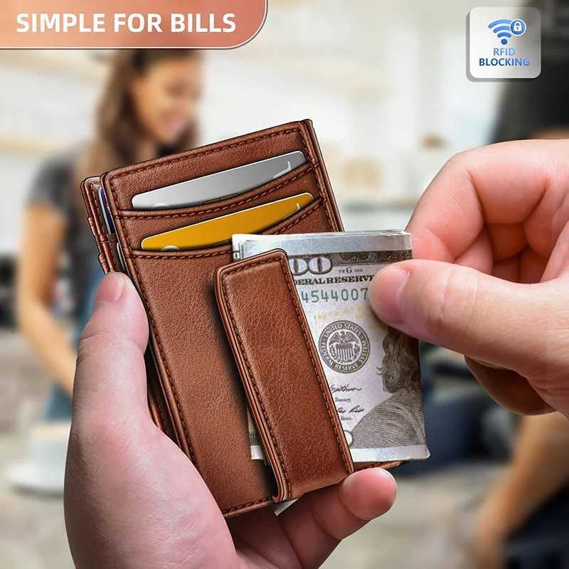 YATBEST Mens Wallet Oil Wax Short RFID AntiTheft Brush UltraThin Wallet Double Fold Portable Wallet Multifunctional Card BagW251017