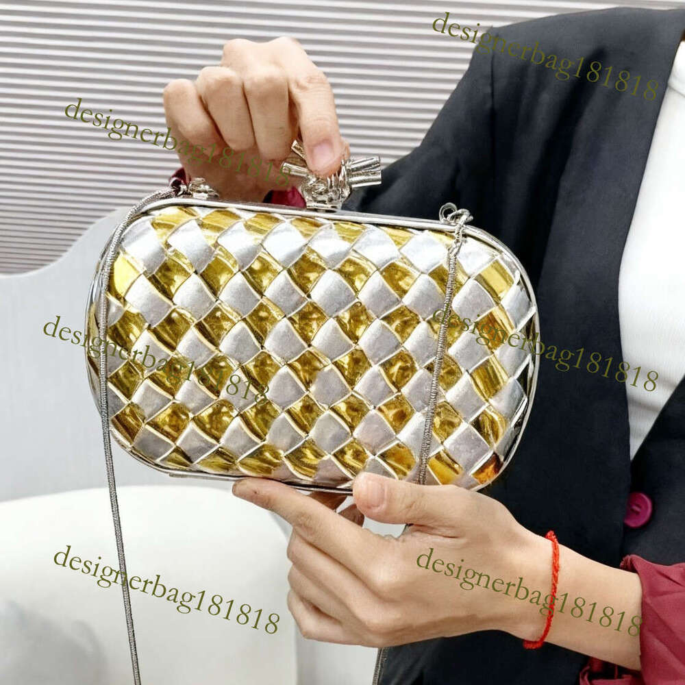 designer bag tote bag B's Woven Evening Chain Color Block Clutch Wind Clip Box Crossbody Shoulder Bag